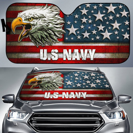 4th Of July Windshield Shade US Navy Eagle On American Flag Car Sun Shade Independence Day Car Sun Shade Veteran Car Sun Shade