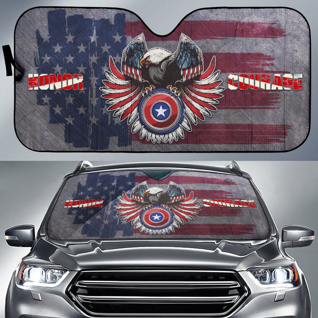 4th Of July Windshield Shade Eagle On US Shield Honor Courage Car Sun Shade Independence Day Car Sun Shade Veteran Car Sun Shade