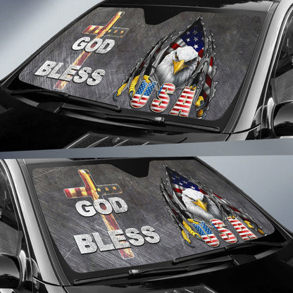 4th Of July Windshield Shade Bald Eagle God Bless USA Car Sun Shade Independence Day Car Sun Shade Veteran Car Sun Shade