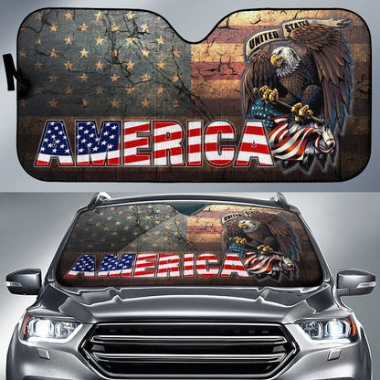 4th Of July Windshield Shade Bald Eagle Broken US Flag Car Sun Shade Independence Day Car Sun Shade