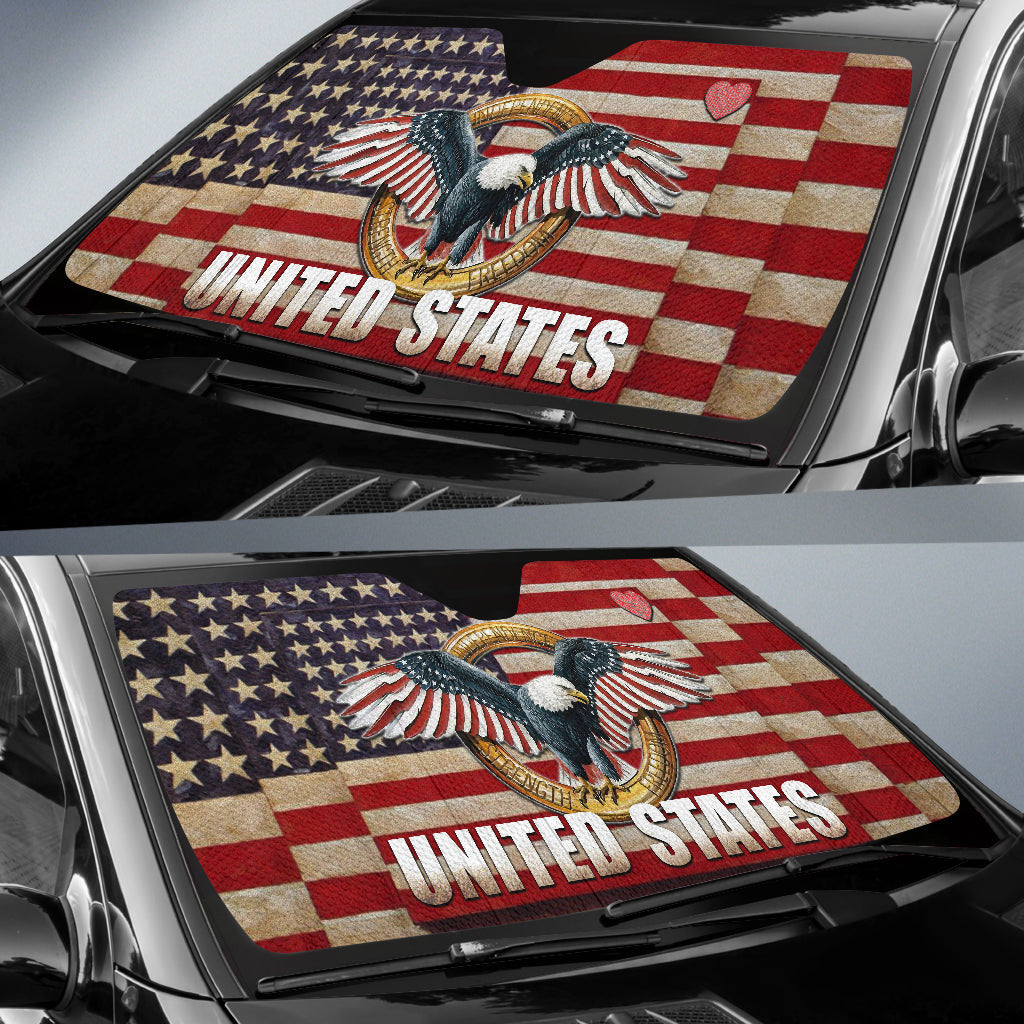 4th Of July Windshield Shade Eagle Flying United States Car Sun Shade Independence Day Car Sun Shade Veteran Car Sun Shade