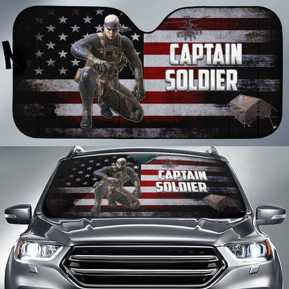 4th Of July Windshield Shade Captain Soldier US Flag Car Sun Shade Independence Day Car Sun Shade Veteran Car Sun Shade
