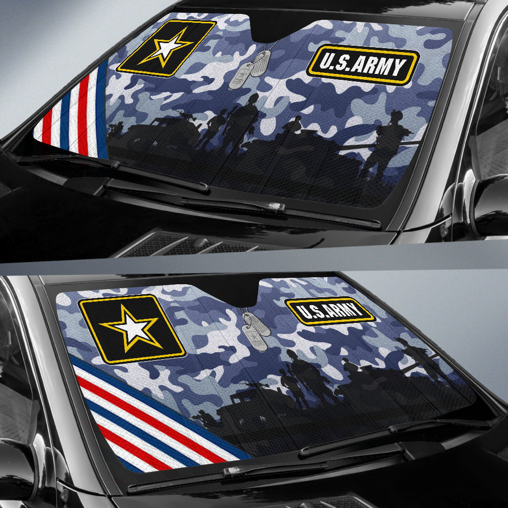4th Of July Windshield Shade US Army Silhouette Star Dogs Tags Car Sun Shade Independence Day Car Sun Shade Veteran Car Sun Shade