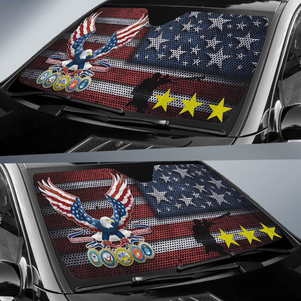 4th Of July Windshield Shade Bald Eagle Grabs US Military Medal Car Sun Shade Independence Day Car Sun Shade
