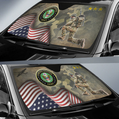 4th Of July Windshield Shade US Army Soldier In Battle Car Sun Shade Independence Day Car Sun Shade Veteran Car Sun Shade