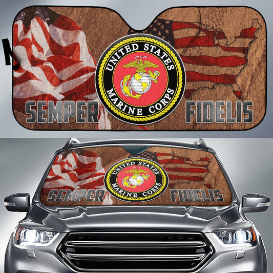 4th Of July Windshield Shade US Marine Corps Semper Fidelis Car Sun Shade Independence Day Car Sun Shade Veteran Car Sun Shade