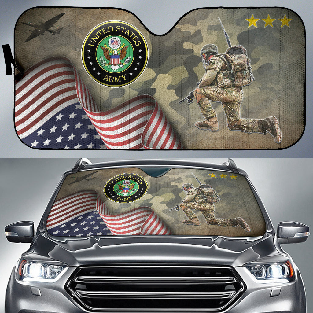 4th Of July Windshield Shade US Army Soldier In Battle Car Sun Shade Independence Day Car Sun Shade Veteran Car Sun Shade