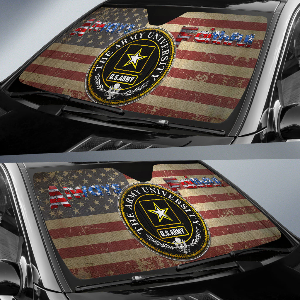 4th Of July Windshield Shade Always Faithful US Flag Car Sun Shade Independence Day Car Sun Shade Veteran Car Sun Shade