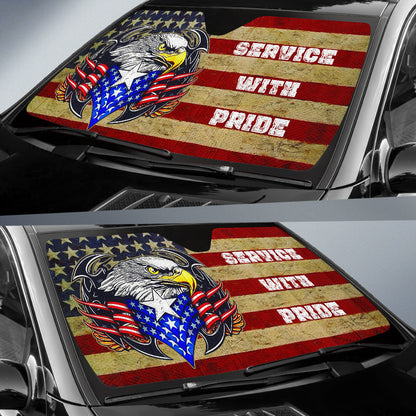 4th Of July Windshield Shade Service With Pride US Flag Car Sun Shade Independence Day Car Sun Shade Veteran Car Sun Shade
