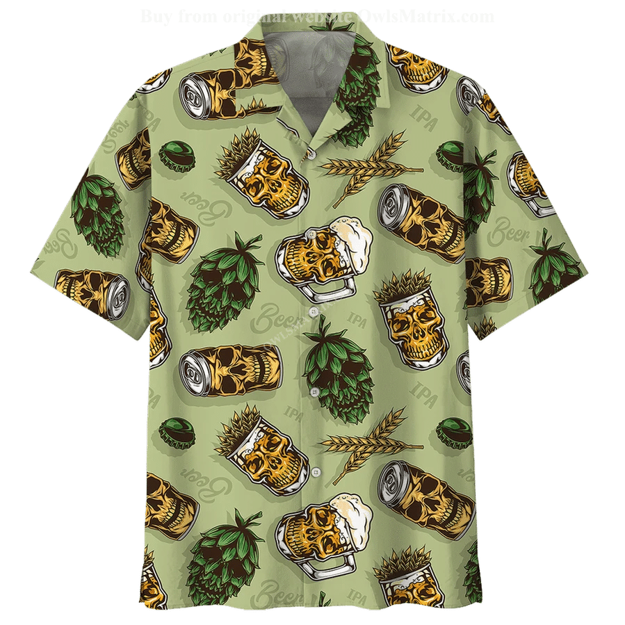 Beer Hawaiian Shirt Beer Skull Cups Wheats And Hops Aloha Shirt