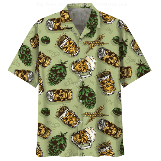 Beer Hawaiian Shirt Beer Skull Cups Wheats And Hops Aloha Shirt