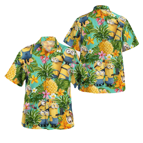 Unifinz Minions Hawaiian Shirt Minions Tropical Pineapples Cute Hawaii Shirt Funny Minions Aloha Shirt 2023