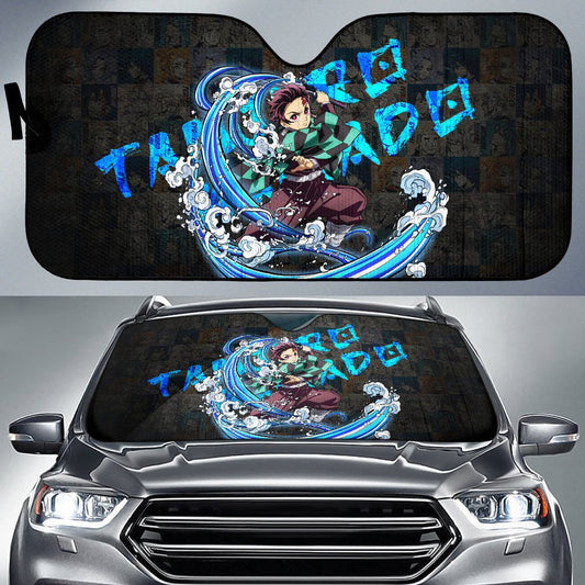 Demon Slayer Windshield Shade Tanjiro Kamado Water Breathing Car Sun Shade Demon Slayer Car Sun Shade