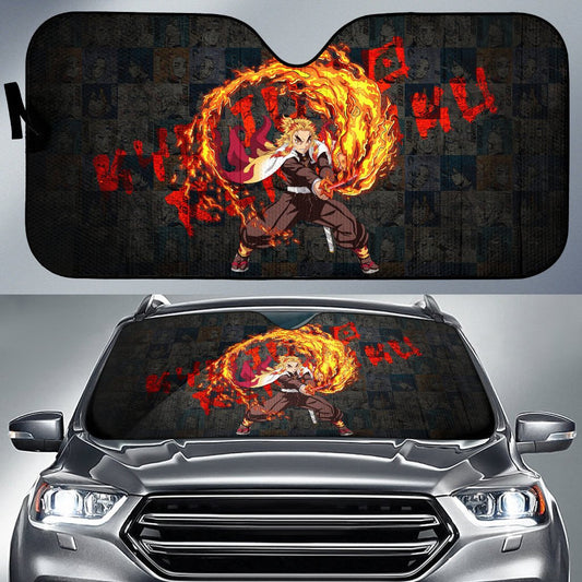 Demon Slayer Windshield Shade Kyojuro Rengoku Demon Slayer Car Sun Shade Demon Slayer Car Sun Shade