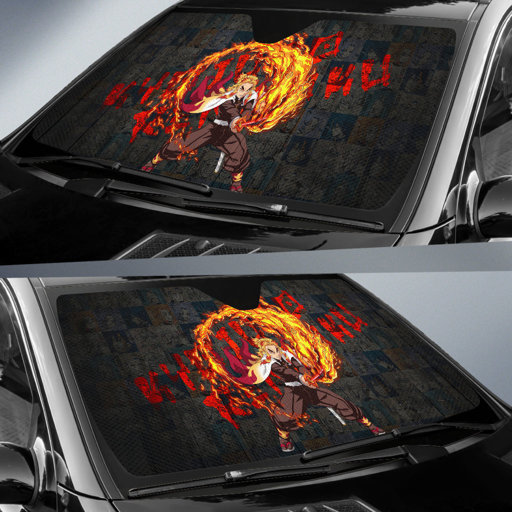 Demon Slayer Windshield Shade Kyojuro Rengoku Demon Slayer Car Sun Shade Demon Slayer Car Sun Shade