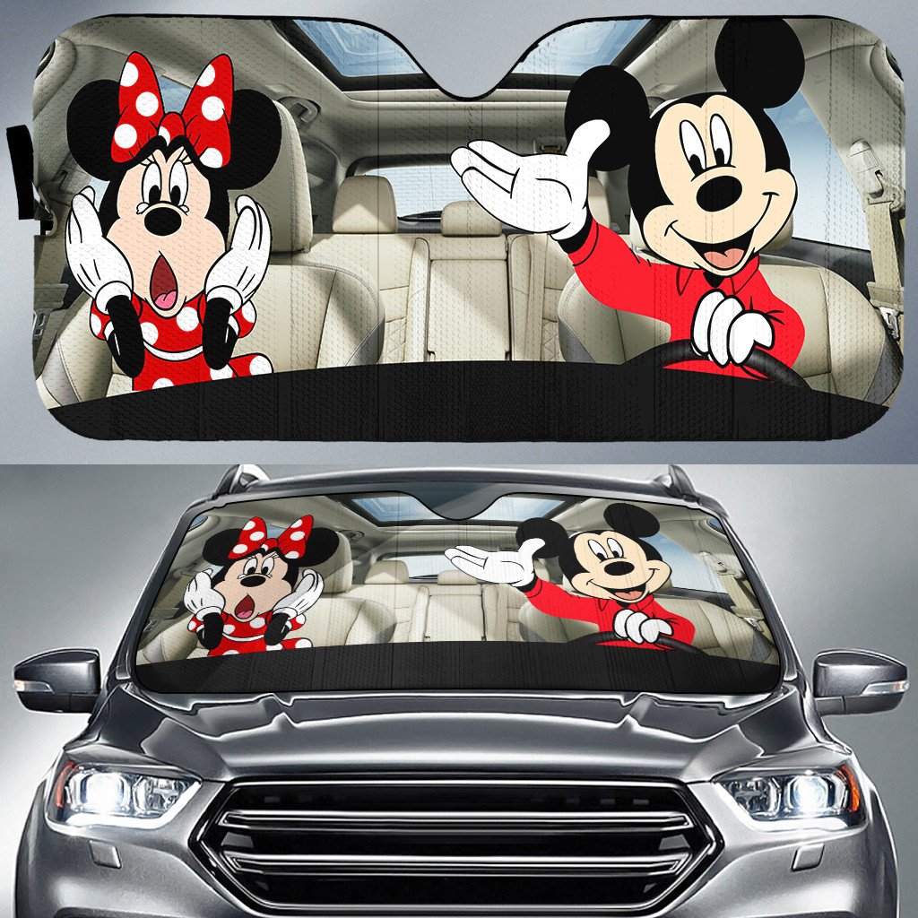 DN Car Sun Shade Mickey And Minnie On Car Funny Windshield Sun Shade