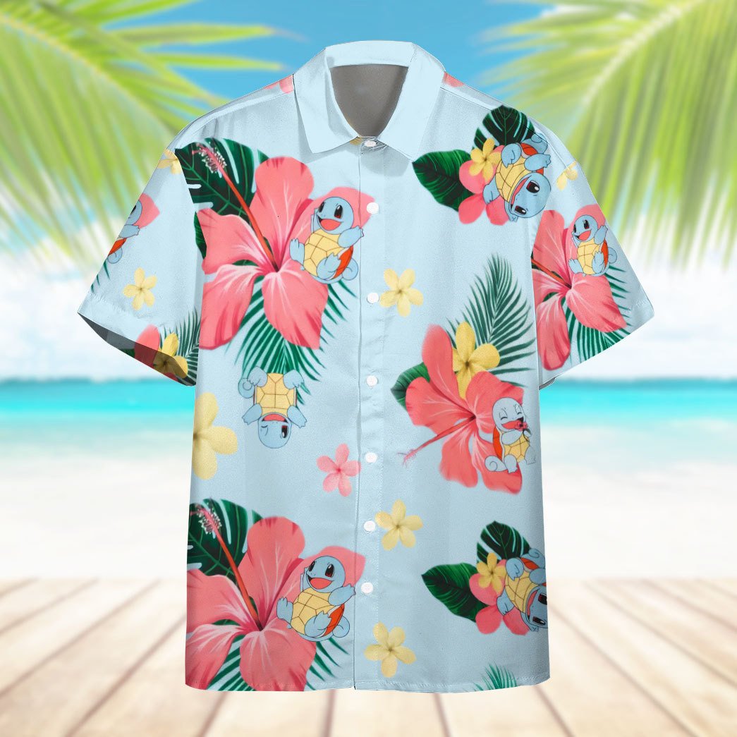 Unifinz Pokemon Hawaiian Shirt Squirtle Tropical Flowers Hawaii Shirt Pokemon Aloha Shirt 2022