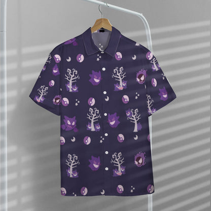 Unifinz Pokemon Hawaiian Shirt Gengar Evolution Purple Hawaii Shirt Pokemon Aloha Shirt 2022