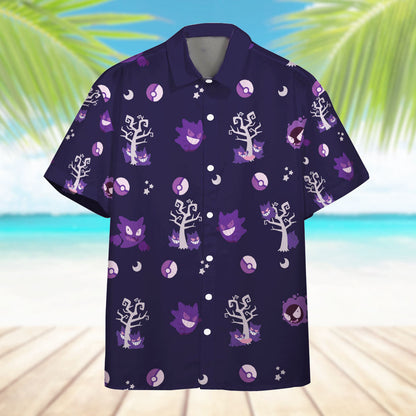 Unifinz Pokemon Hawaiian Shirt Gengar Evolution Purple Hawaii Shirt Pokemon Aloha Shirt 2022