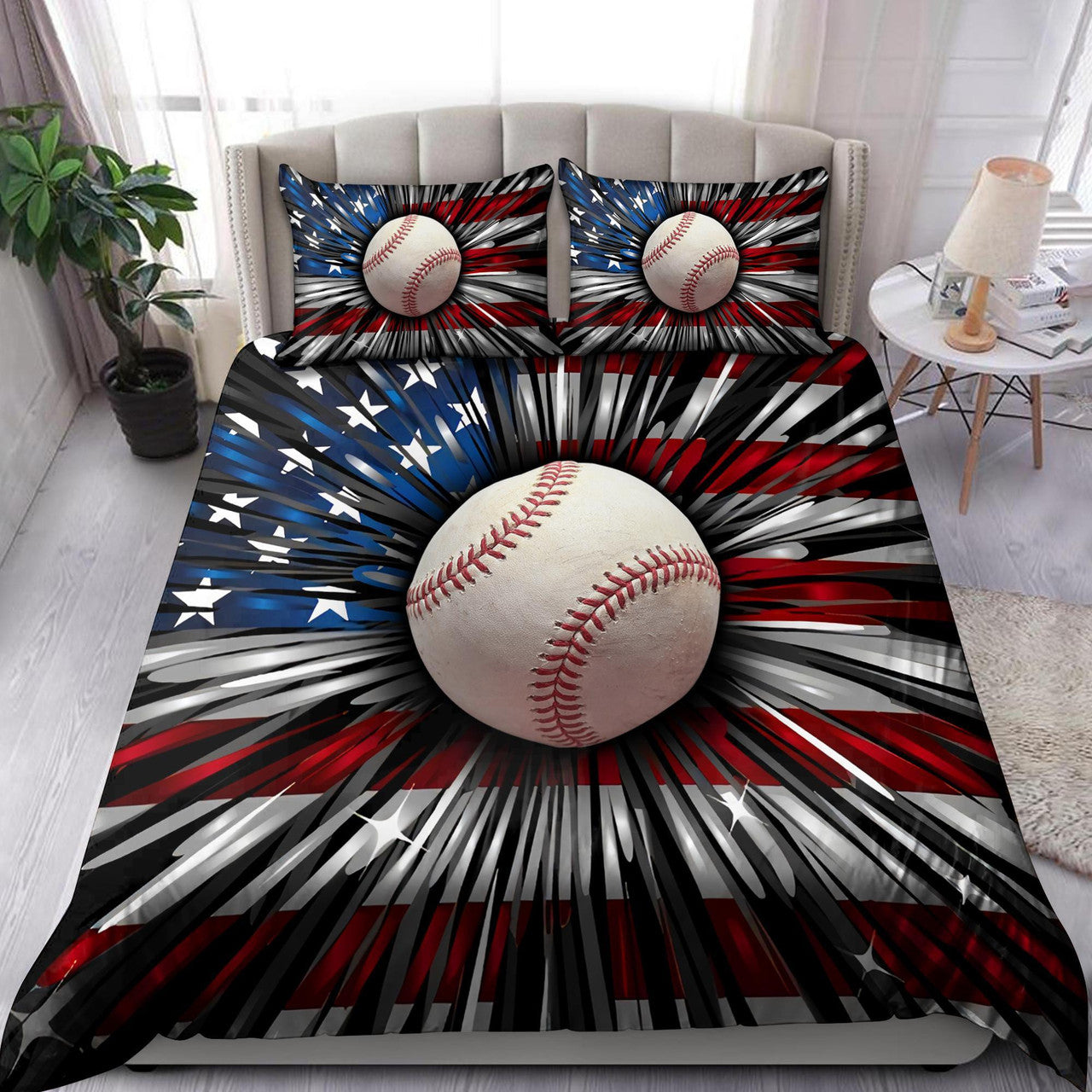 Baseball Bedding Set American Flag And Baseball Graphic Duvet Covers Colorful Unique Gift