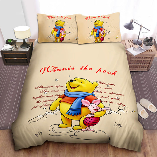 WTP Bedding Set DN Pooh And Piglet Playing Snow Duvet Covers Colorful Unique Gift