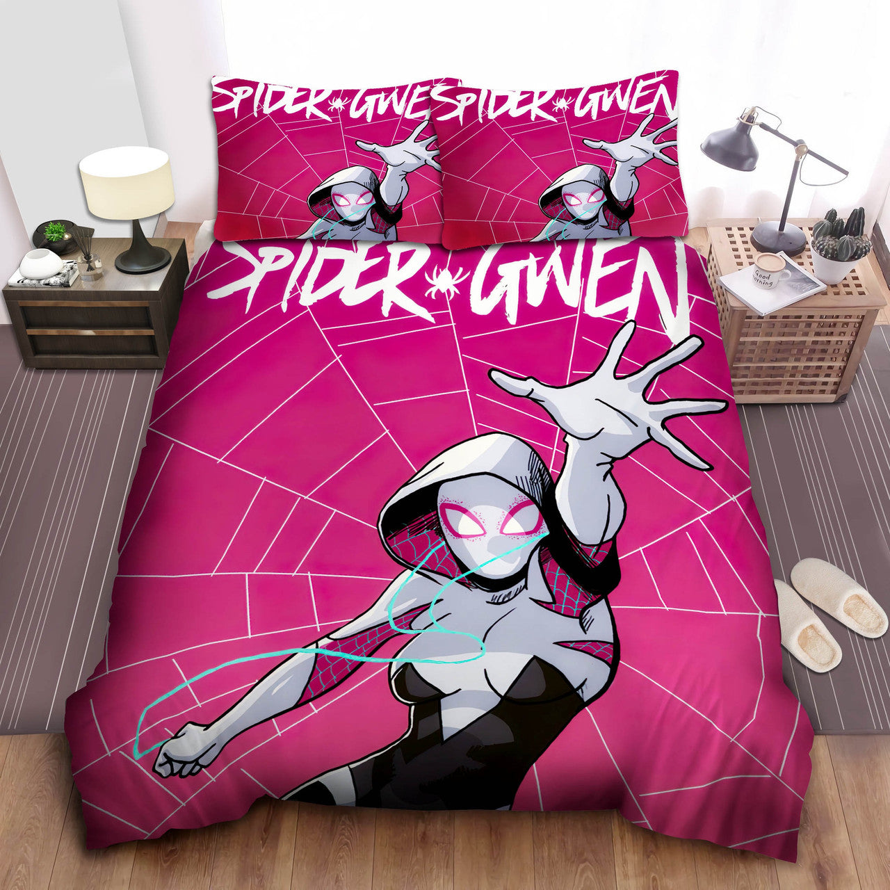 Spiderman Bedding Set MV Spider-Gwen Web Pattern Duvet Covers Pink Unique Gift