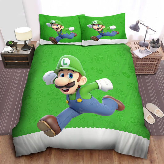 Mario Bedding Set Luigi Game Items Pattern Duvet Covers Green Unique Gift