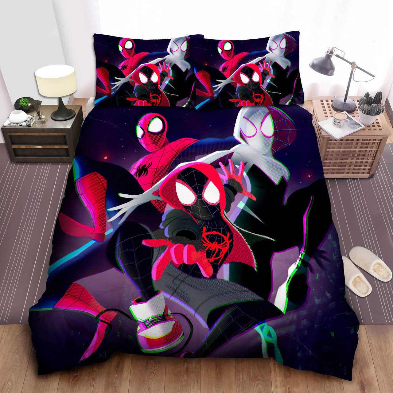 Spiderman Bedding Set MV Into The Spider Verse Duvet Covers Colorful Unique Gift