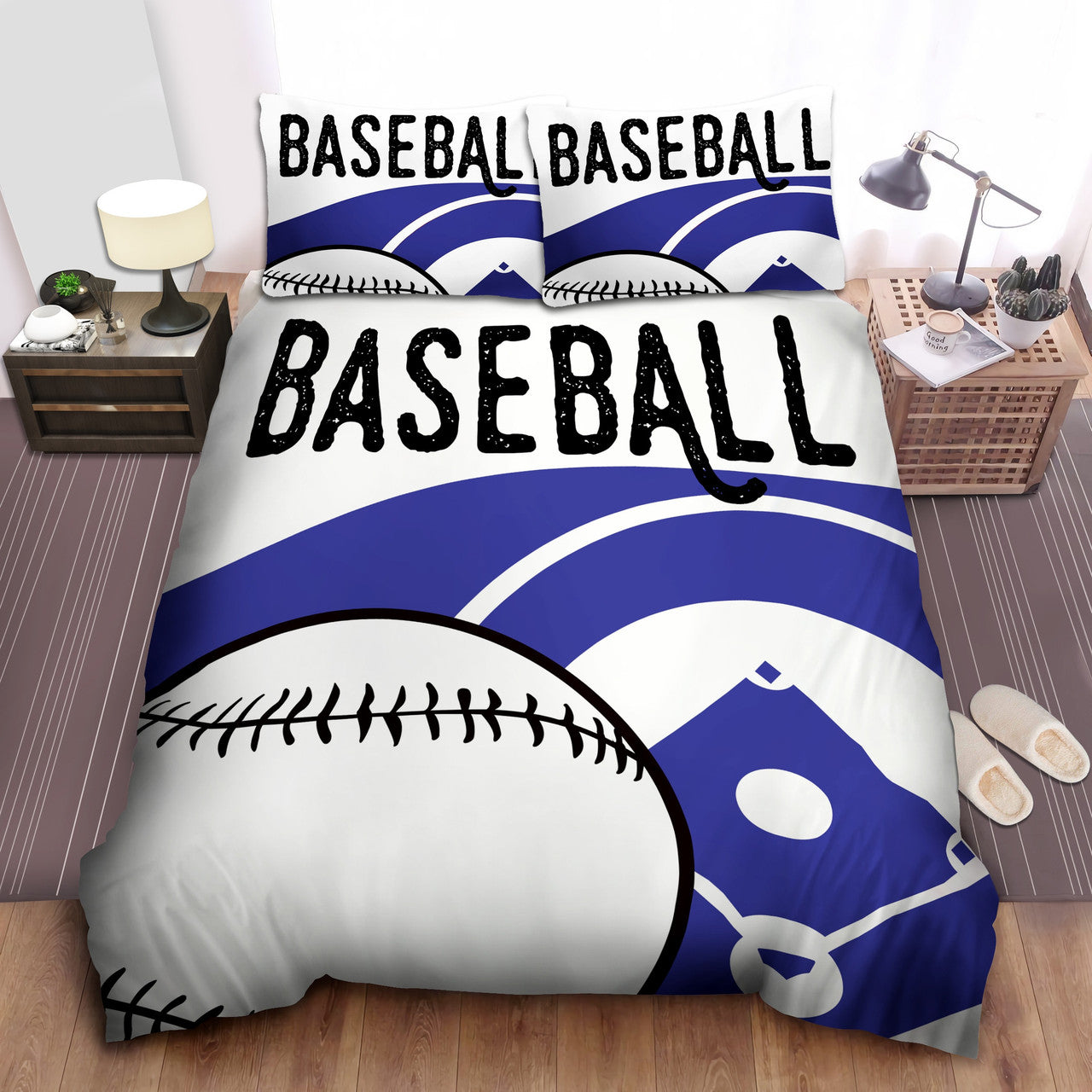 Baseball Bedding Set Sport Baseball Pattern Graphic Duvet Covers Blue White Unique Gift