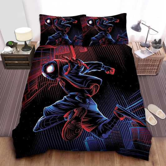 Spiderman Bedding Set MV Miles Morales Spiderman Duvet Covers Black Red Unique Gift