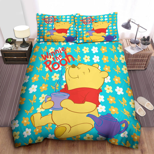 WTP Bedding Set DN Pooh Butterflies And Flowers Duvet Covers Blue Unique Gift