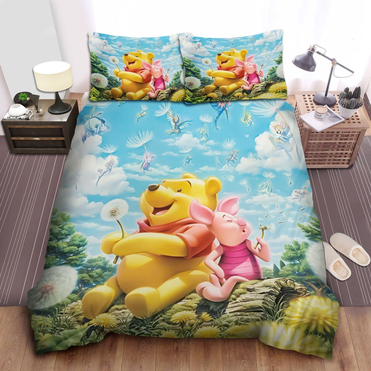 WTP Bedding Set DN Pooh And Piglet Blowing Dandelion Duvet Covers Colorful Unique Gift