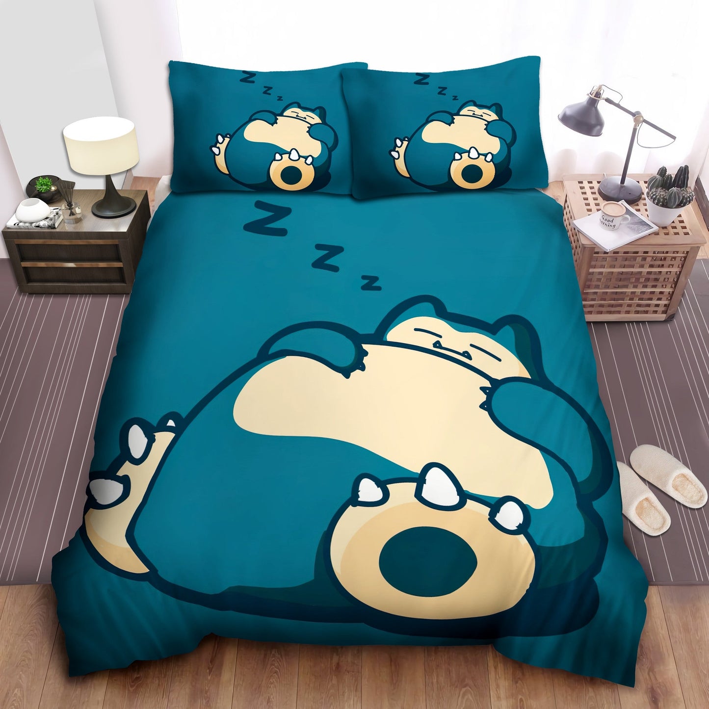 PKM Bedding Set Big Blue Snorlax Sleeping Duvet Covers Blue Unique Gift