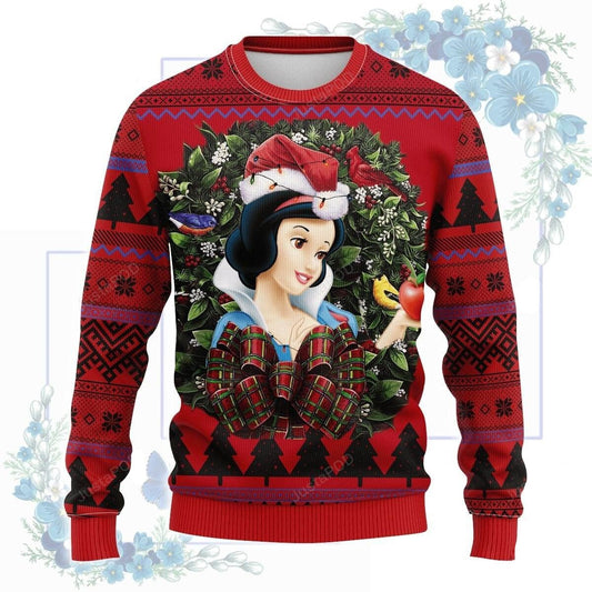 Snow White Sweatshirt Snow White Christmas Wreath Sweatshirt Red Unisex