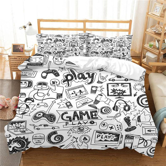 Game Bedding Set Play Game Graffiti Game Items Duvet Covers Black White Unique Gift