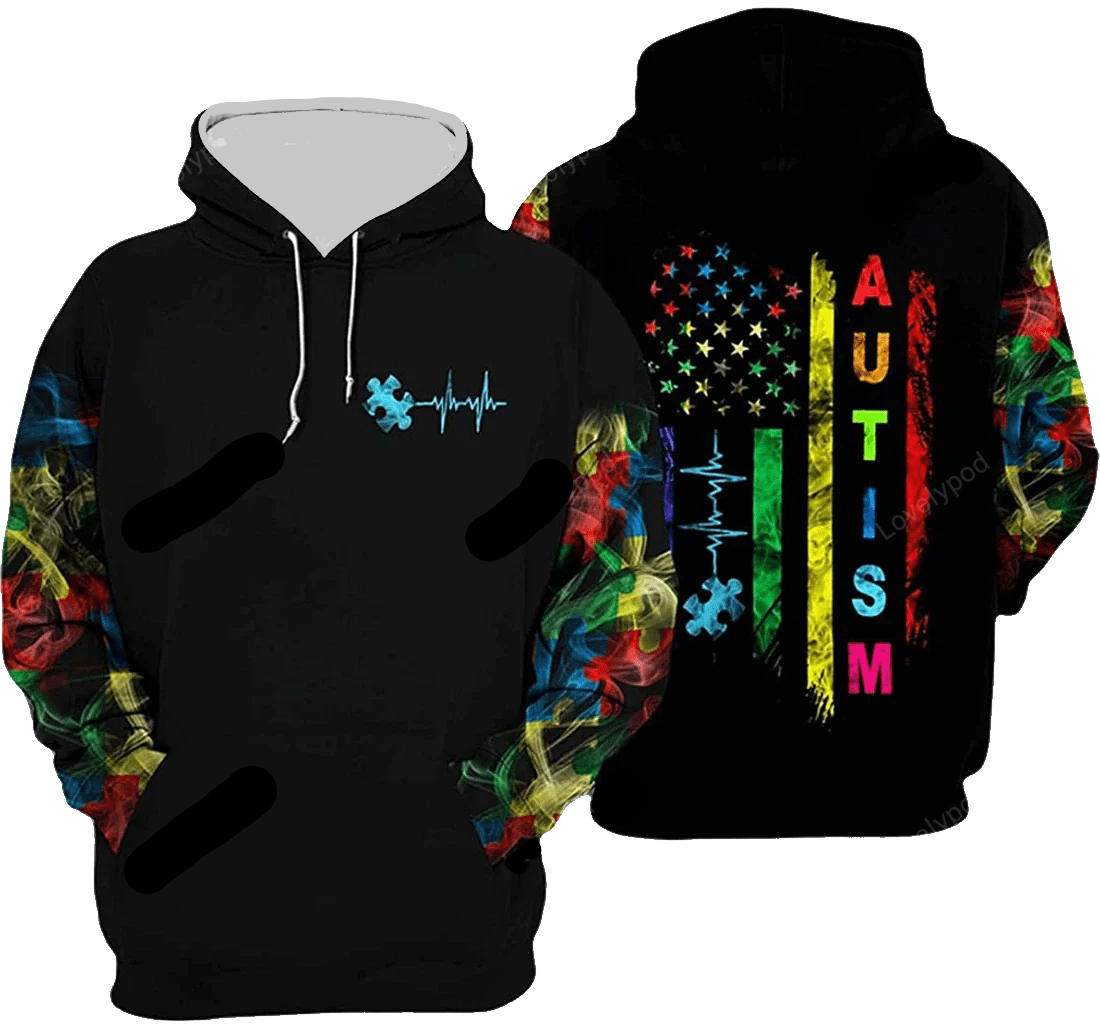 Autism Hoodie Autism Smoke Flag Heart Beat Hoodie Colorful Unisex