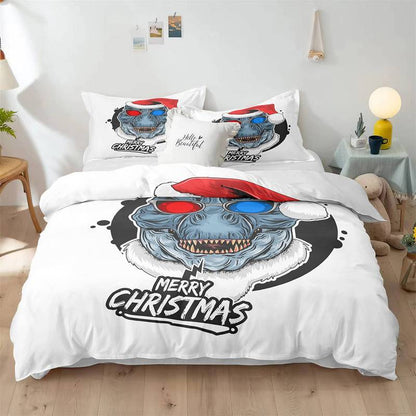 Dinosaur Bedding Set Santa T-rex Dinosaur Merry Christmas Duvet Covers White Unique Gift