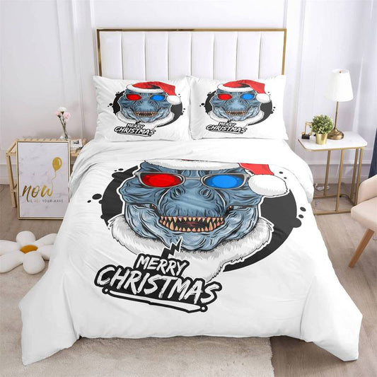 Dinosaur Bedding Set Santa T-rex Dinosaur Merry Christmas Duvet Covers White Unique Gift