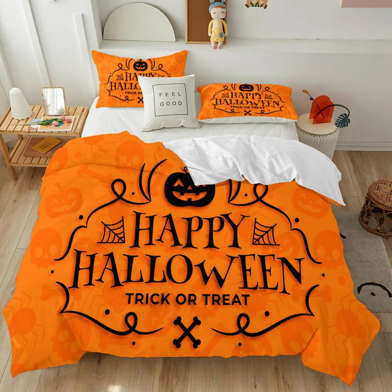 Halloween Bedding Set Happy Halloween Trick Or Treat Duvet Covers Orange Unique Gift