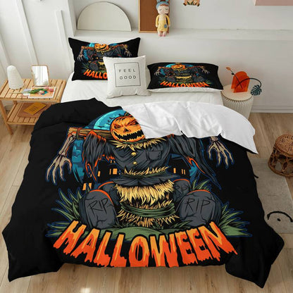 Halloween Bedding Set Halloween Pumpkin Scarecrow Graphic Duvet Covers Black Unique Gift