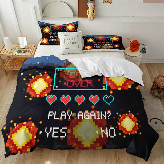 Game Bedding Set Game Over Play Again Or Not Duvet Covers Colorful Unique Gift