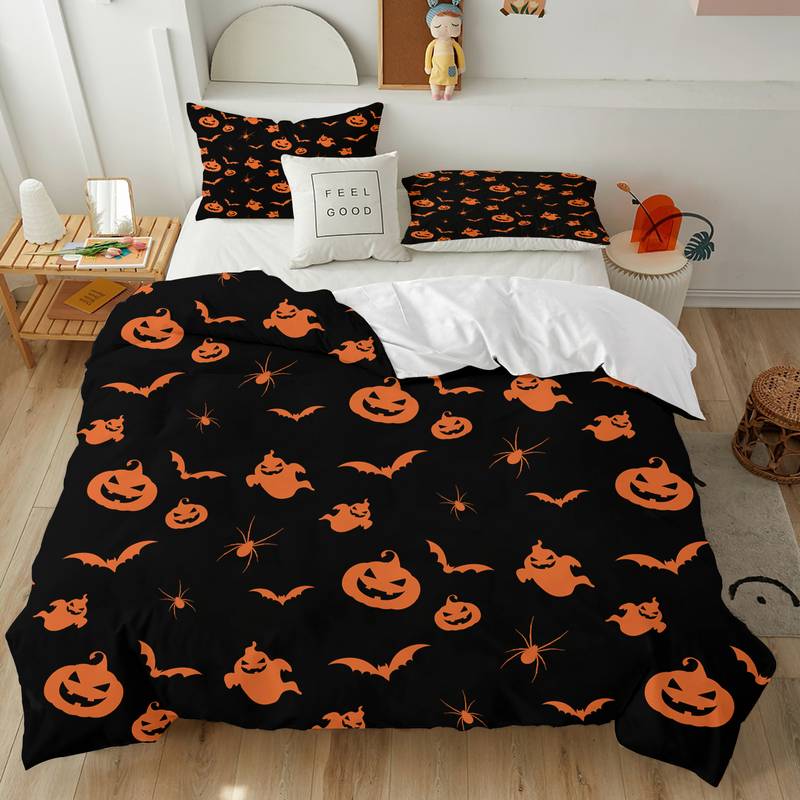 Halloween Bedding Set Pumpkin Ghost Bat Spider Duvet Covers Black Unique Gift