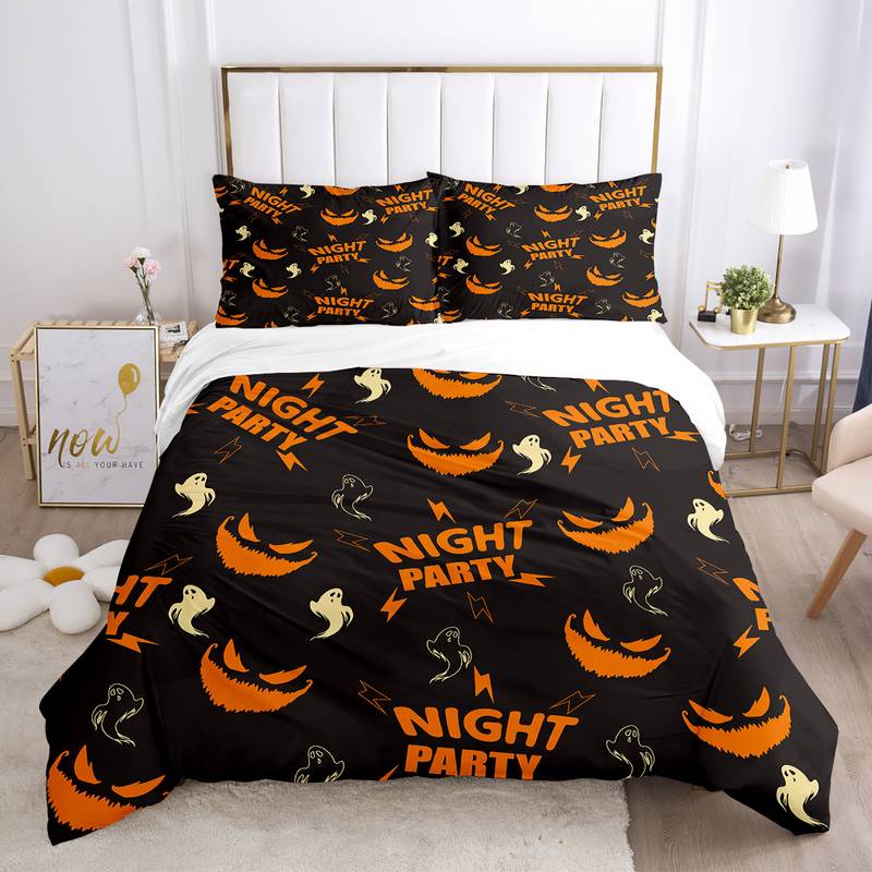 Halloween Bedding Set Halloween Night Party Ghost Face Pattern Duvet Covers Orange Black Unique Gift