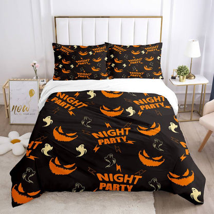 Halloween Bedding Set Halloween Night Party Ghost Face Pattern Duvet Covers Orange Black Unique Gift