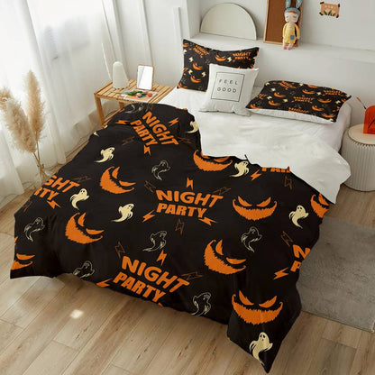 Halloween Bedding Set Halloween Night Party Ghost Face Pattern Duvet Covers Orange Black Unique Gift