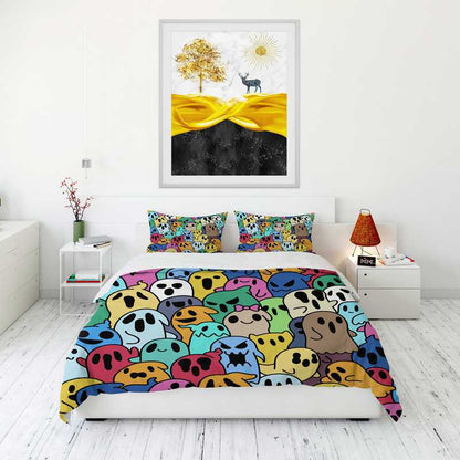 Halloween Bedding Set Cute Cartoon Ghost Doodle Pattern Duvet Covers Colorful Unique Gift