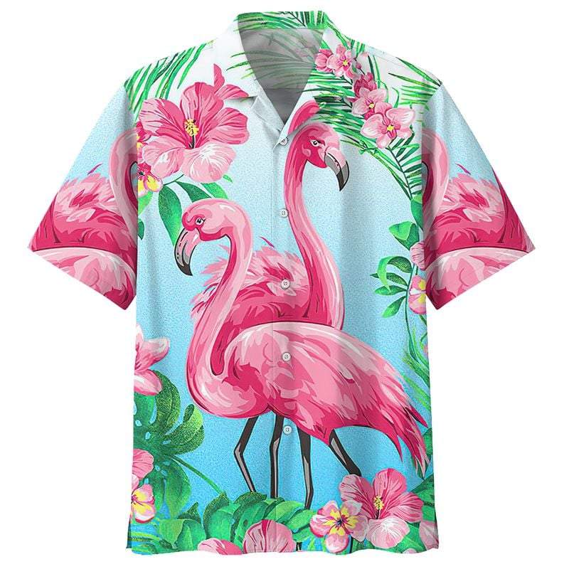 Unifinz Flamingo Hawaii Shirt Couple Flamingo Flower Hawaiian Shirt Flamingo Aloha Shirt 2022