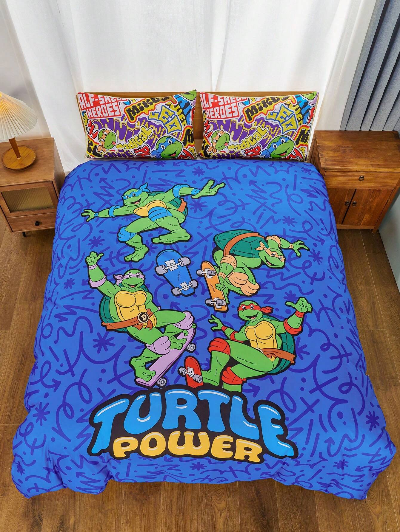 TMNT Bedding Set Ninja Turtles Playing Skateboard Duvet Covers Blue Unique Gift