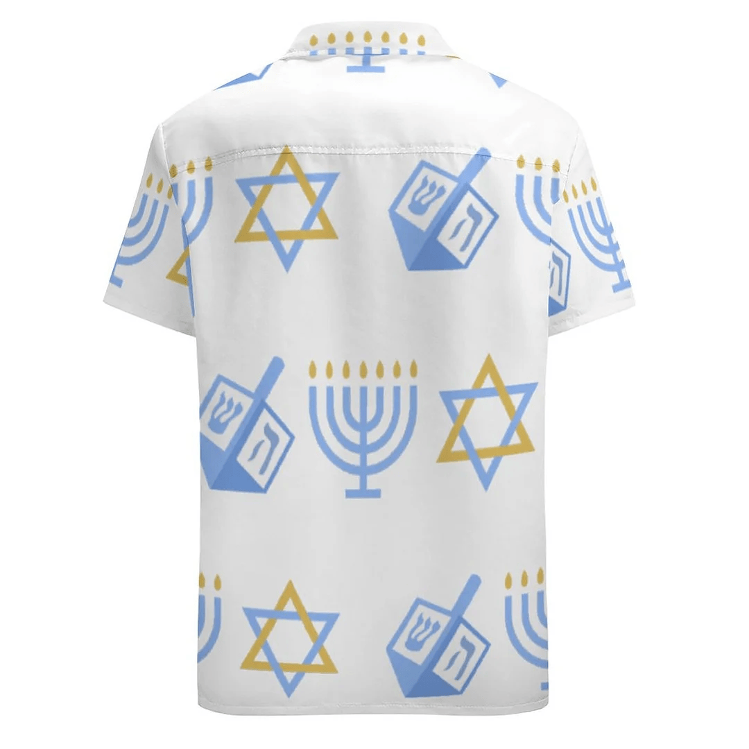 Hanukkah Hawaii Shirt Hanukkah Menorah Dreidel Pattern Aloha Shirt White Unisex