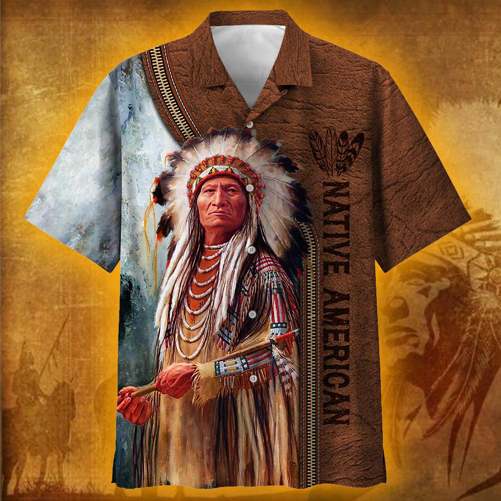 Unifinz Native American Aloha Hawaii Shirt Native American Chief Leather Hawaiian Shirt Native American Hawai Shirt 2022